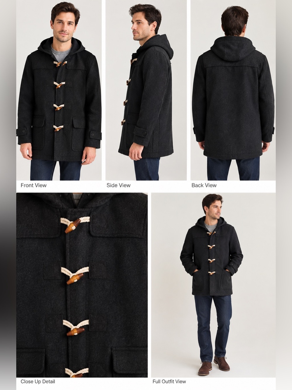 GAP Men’s Small Dark Gray Wool Blend Hooded Duffle Coat
